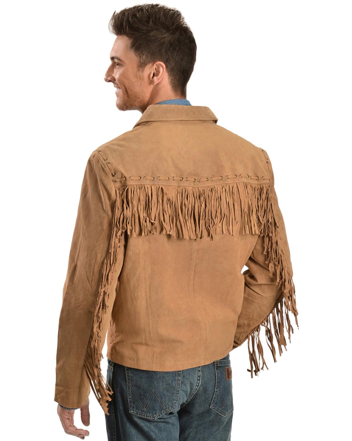 Scully Men's Boar Suede Fringe Leather Jacket - Bourbon