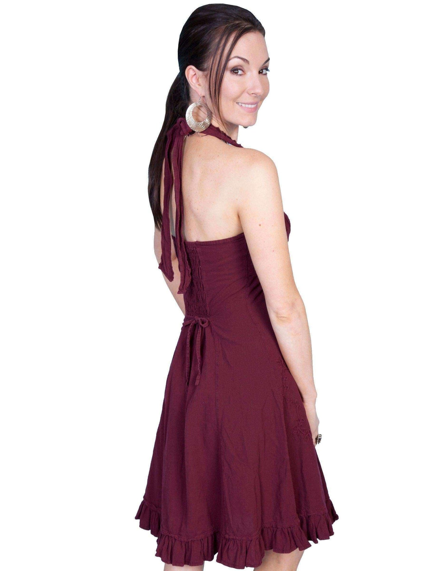 Scully Women's Peruvian Cotton Halter Top Cantina Mini Dress - Burgundy