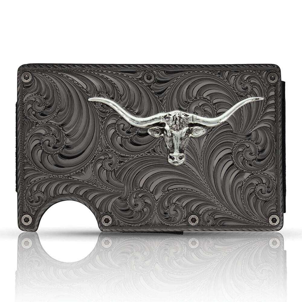 Montana Silversmiths Montana Gunmetal Credit Card & Cash Case with Longhorn