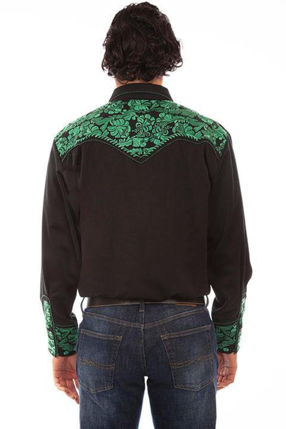 Scully Western Men's Floral Tooled Embroidered Snap Front Shirt - Emerald