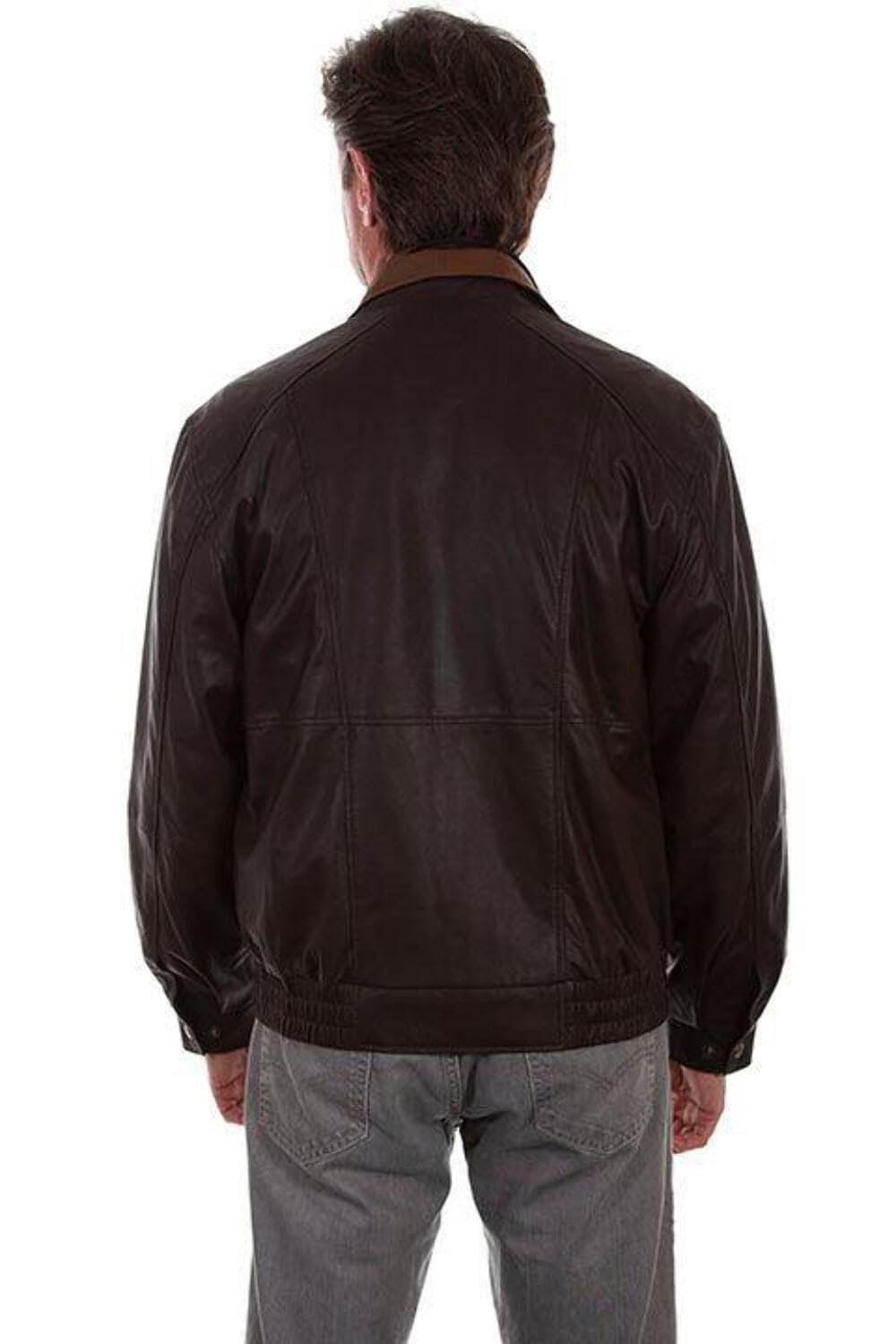 Scully Men's Leather Double Collar Featherlite Jacket - Chocolate/Cognac
