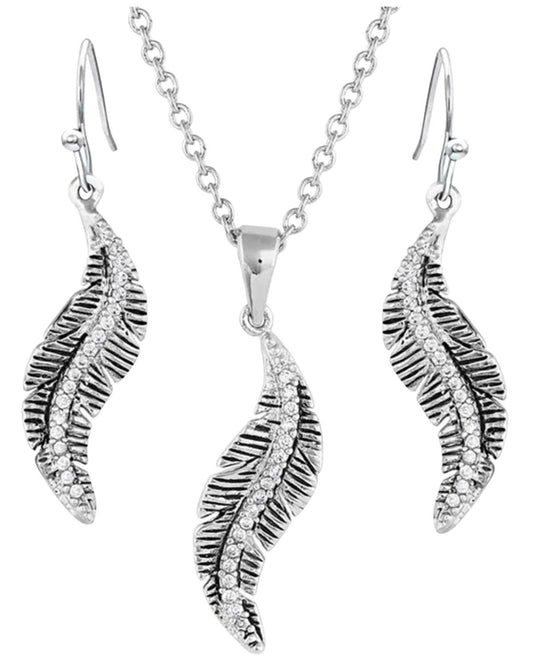 Montana Silversmiths Women's All About The Curve Feather Necklace And Earrings Set Silver One Size