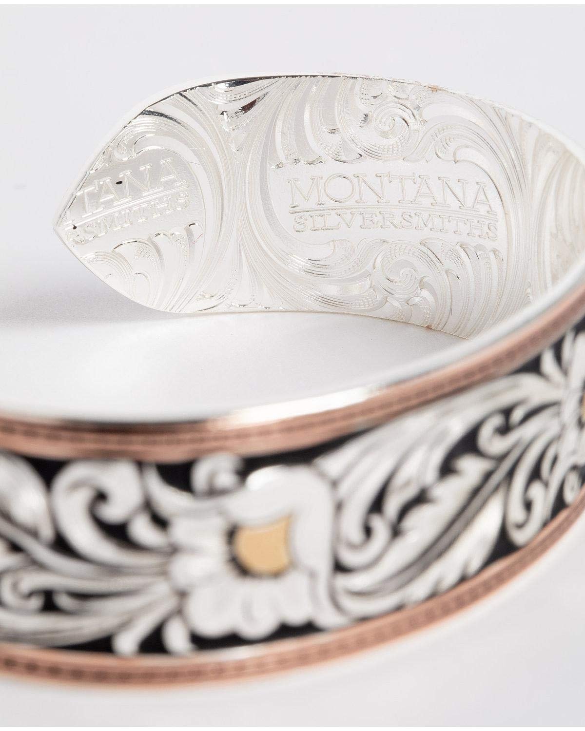 Montana Silversmiths Women's Leathercut Tri-Colored Floral Cuff Bracelet Silver One Size