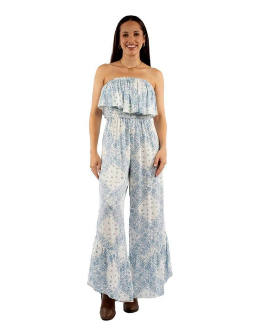 Scully Women's Banadana Print Ruffle Jumpsuit - White