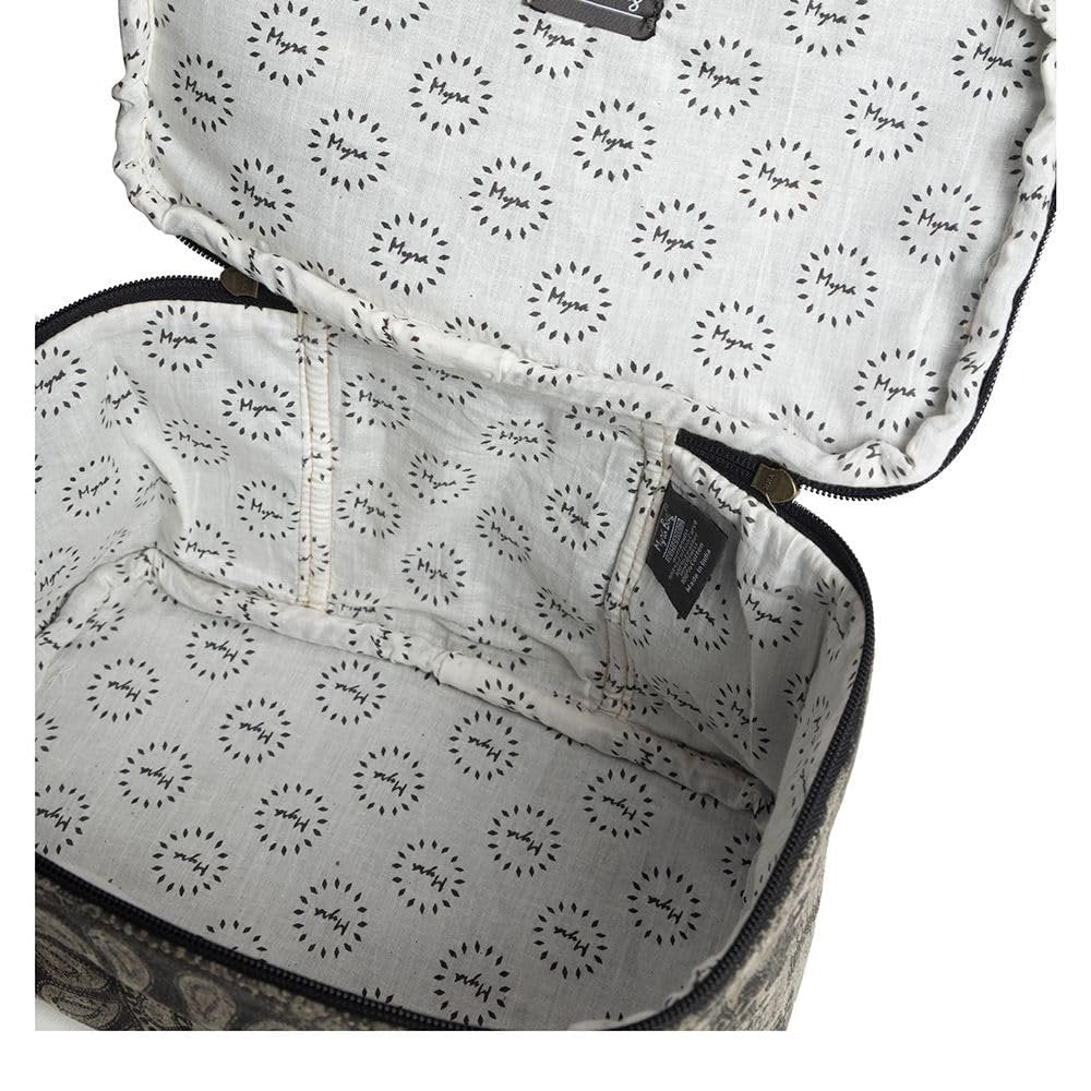 Myra Bag Women's Makeup Bag Upcycled Western Canvas Leather Cosmetic Gray New