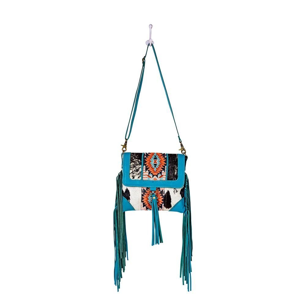 Myra Bag Shoulder Bag for Women Western Upcycled Hairon Canvas & Leather Tassel