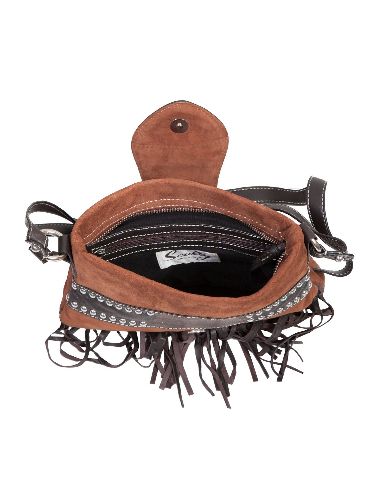 Scully Bolero Tooled Suede And Leather Fringe Handbag