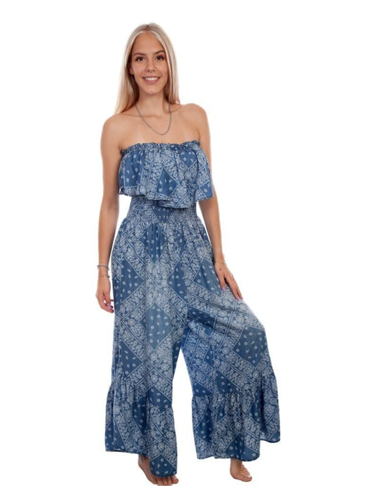 Scully Women's Banadana Print Ruffle Jumpsuit - Light Blue
