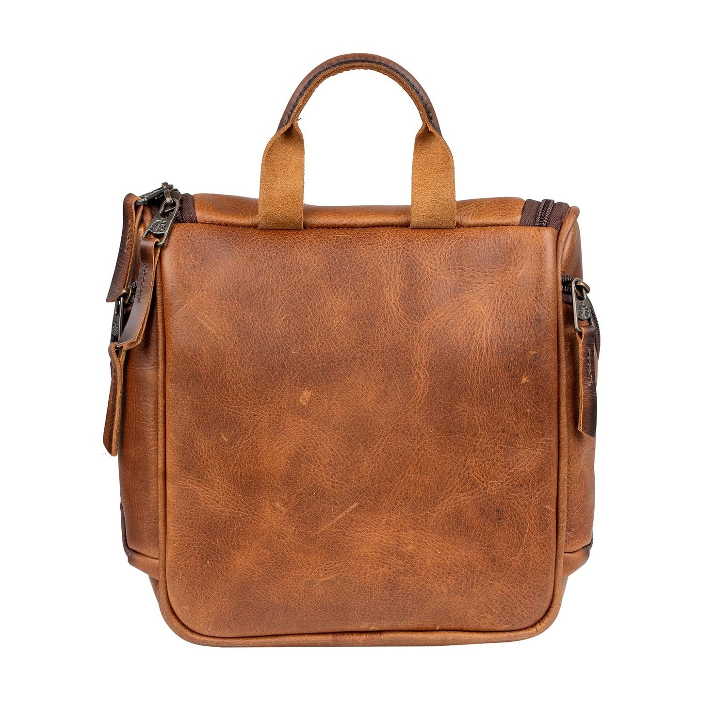 STS Ranchwear Men's Tucson Hanging Shave STS30310 Multi-Pocket Leather Travel Toiletry Dopp Kit Organizer Bag, Rich Tan, 10.5" W x 10" H