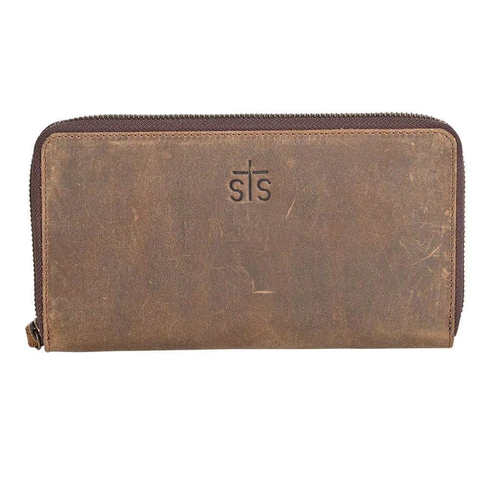 STS Ranchwear Womens Bentley Distressed Brown Cowhide Zip Around Wallet