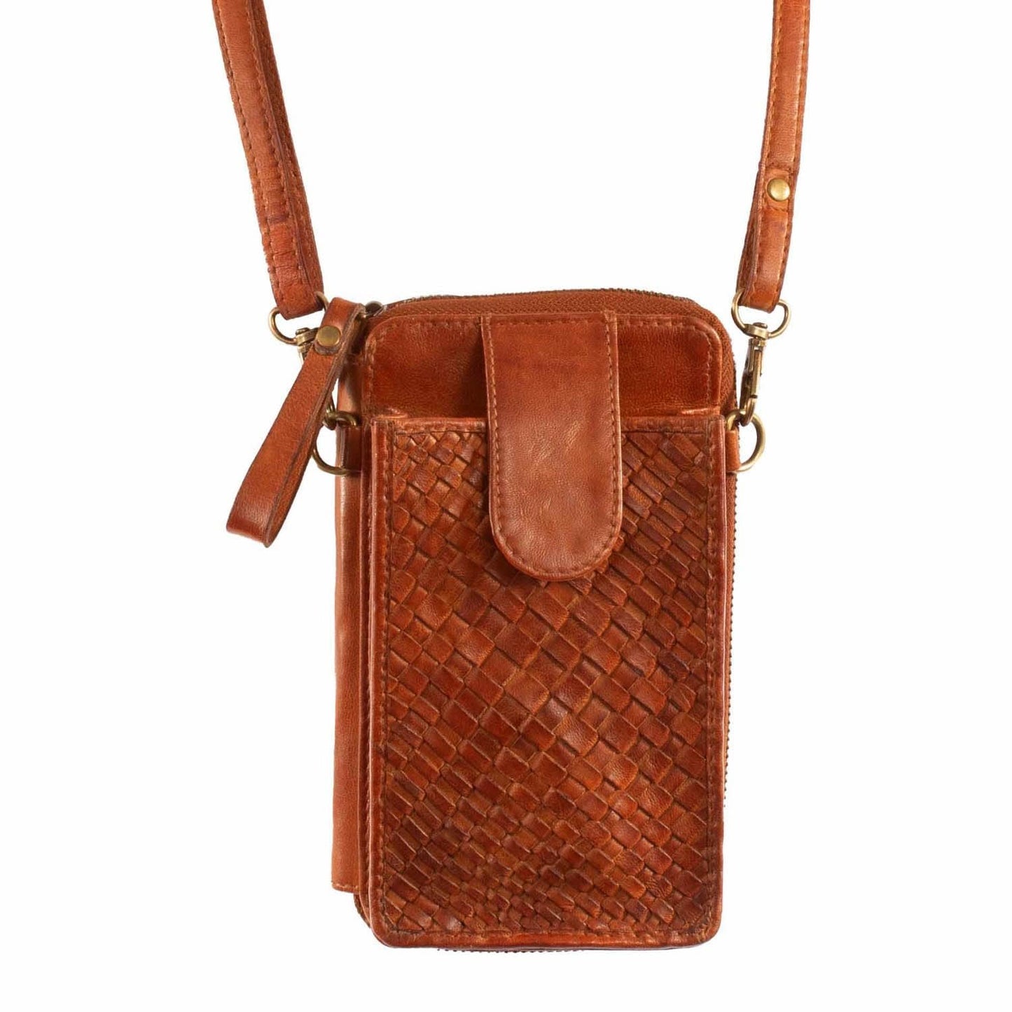 Scully Compact Leather Crossbody Handbag - Cognac