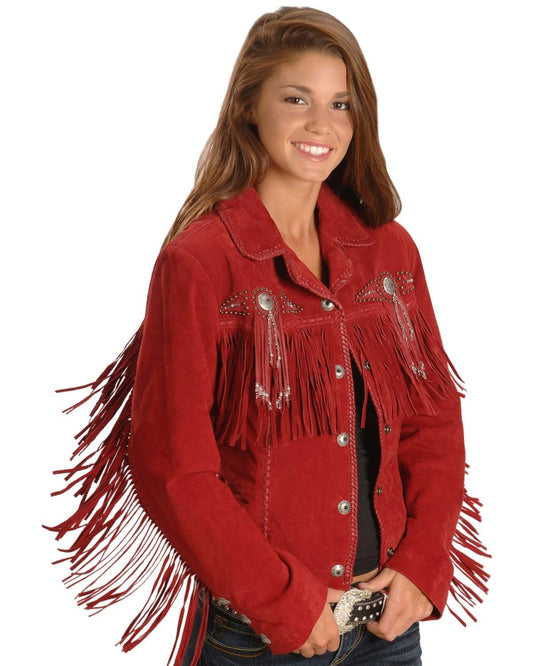 Scully Women's Fringe and Beaded Suede Leather Jacket - Red