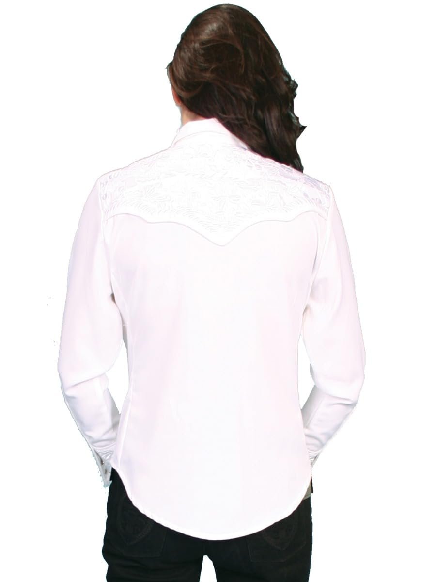 Scully Western Shirt Women's Floral Tooled Embroidered Blouse - White