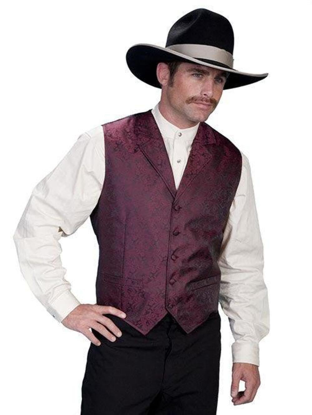 Scully Rangewear Men's Paisley Button Vest - Burgundy