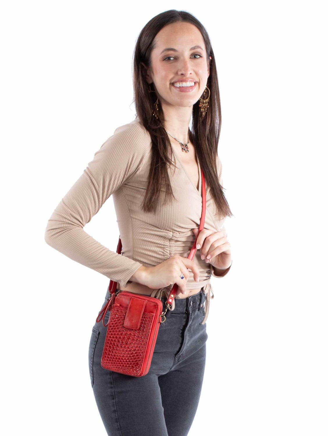 Scully Compact Leather Crossbody Handbag - Red