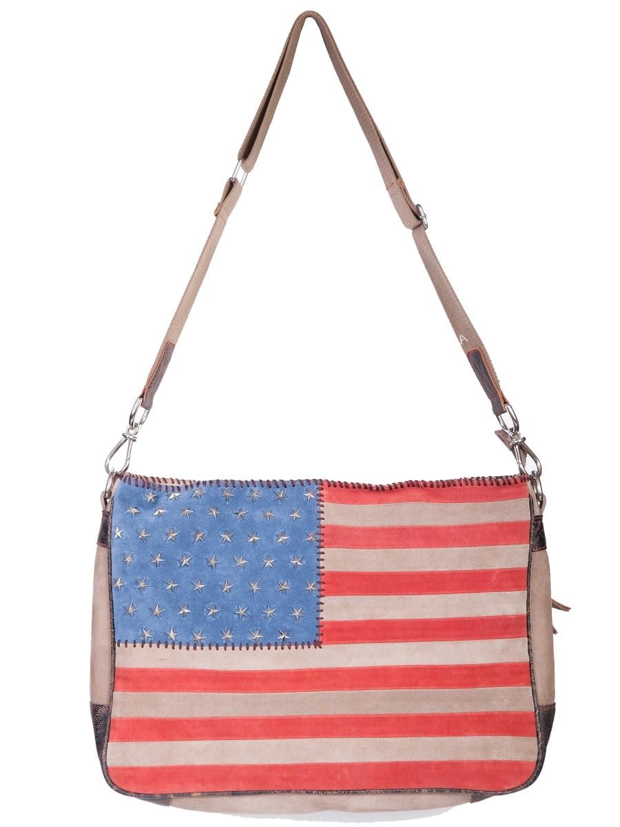 Scully Leather And Suede Crossbody Flag Handbag