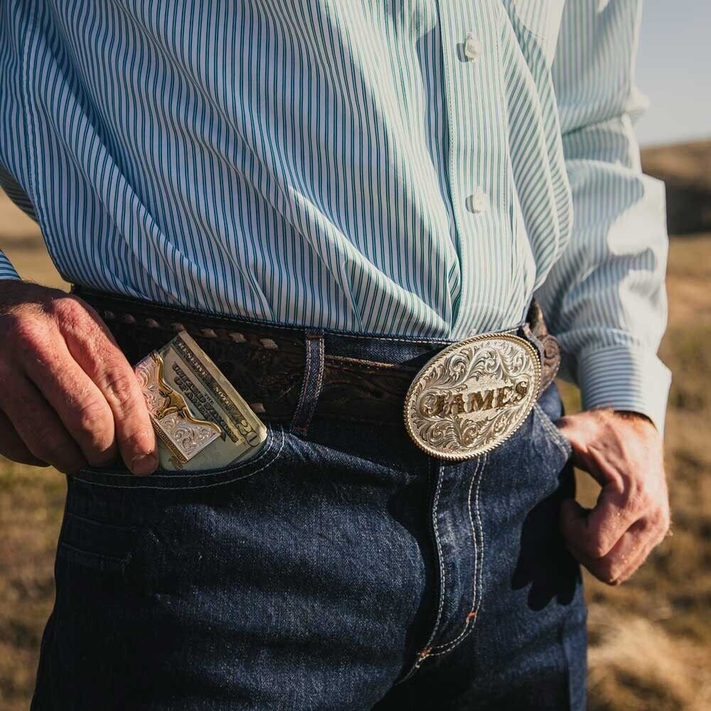 Montana Silversmiths Two-Tone Carved Longhorn Money Clip