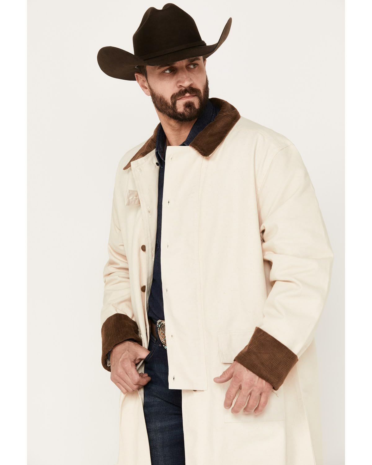 Scully Men's Long Canvas Duster Jacket - Natural