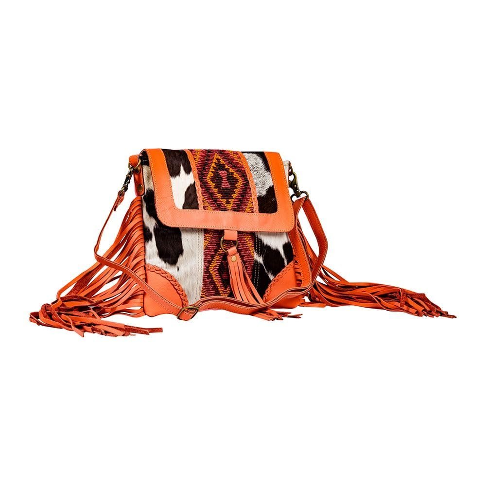 Myra Bag Shoulder Bag for Women Western Upcycled Hairon Canvas & Leather Tassel