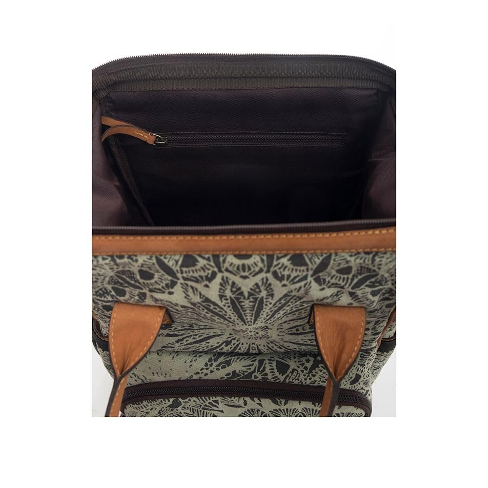 Myra Diaper Bag Women's Western Upcycled Canvas Leather Backpack Handbag Green