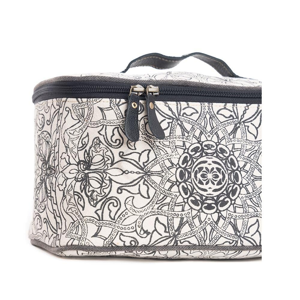 Myra Bag Makeup Bag for Women - Upcycled Western Canvas and Leather Cosmetic Toiletry Bag White