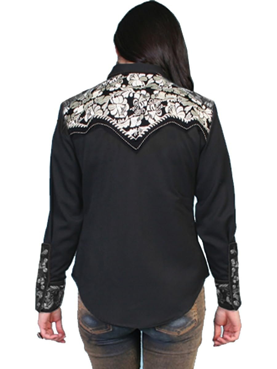 Scully Western Shirt Women's Floral Tooled Embroidered Blouse - Silver