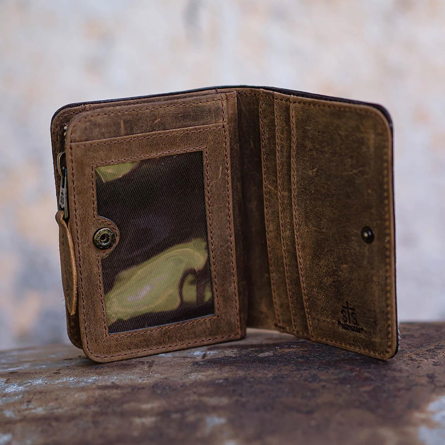 STS Ranchwear Womens Soni Distressed Brown Cowhide Zip Around Wallet
