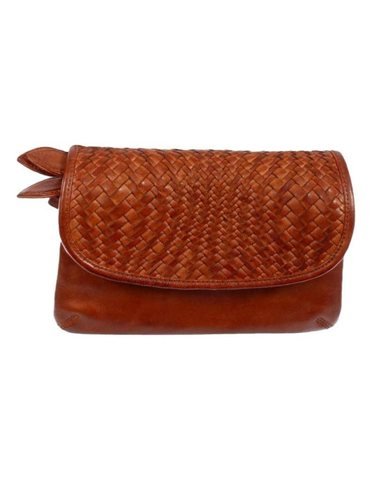 Scully Woven Leather Crossbody Handbag - Cognac