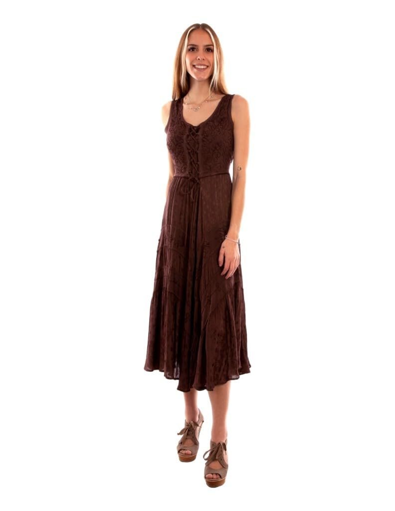 Scully Women's Lace Front Sleeveless Full Length Dress - Chocolate