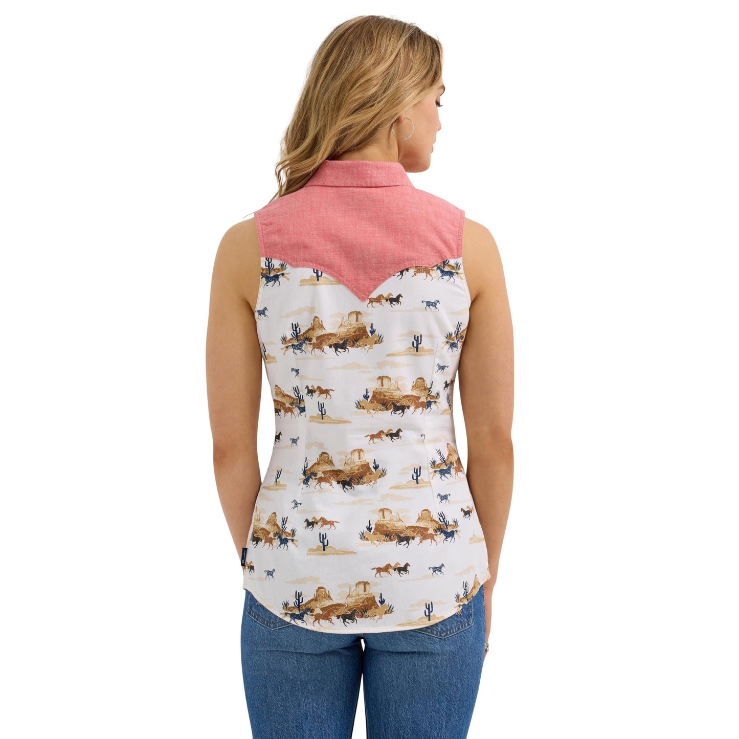 Wrangler Red Desert Print/White Women's Desert Slim Fit Western Snap Tank 112362272