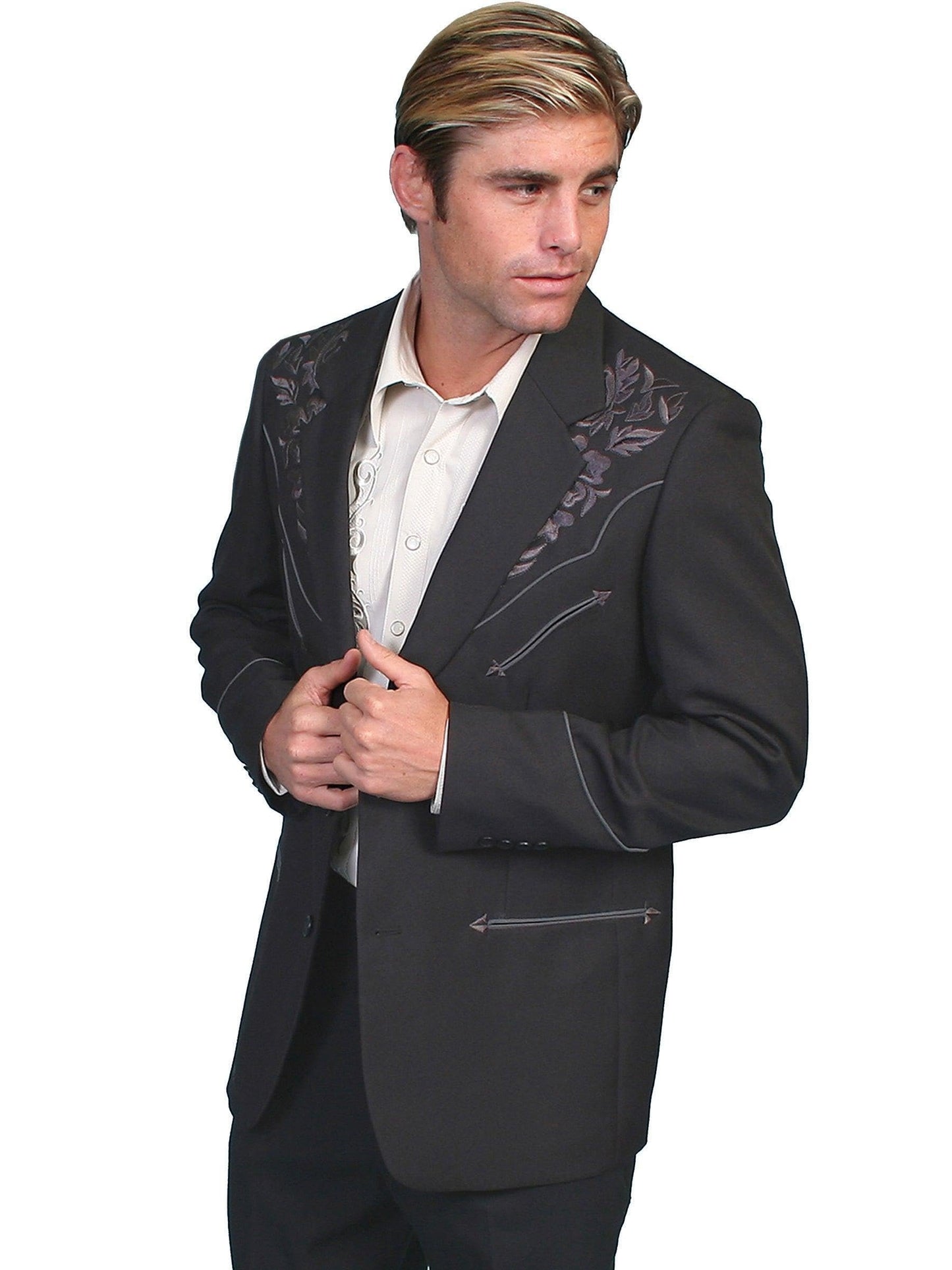 Scully Men's Floral Embroidered Western Jacket - Grey
