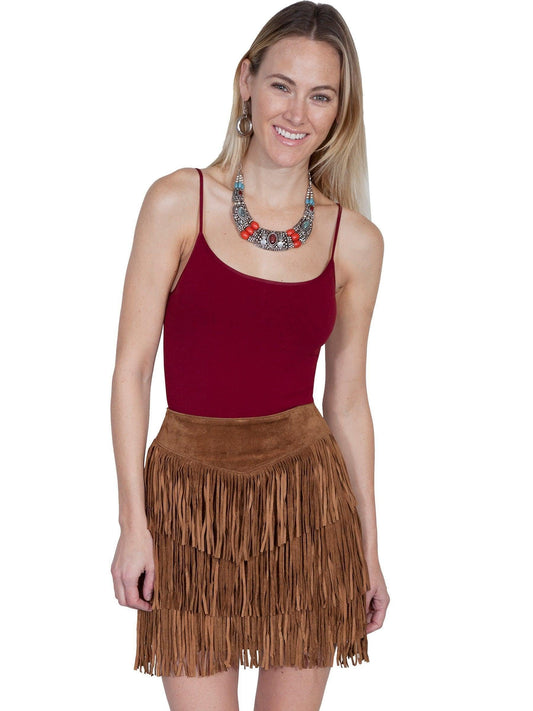 Scully Women's Fringe Tiered Suede Mini Skirt - Cinnamon