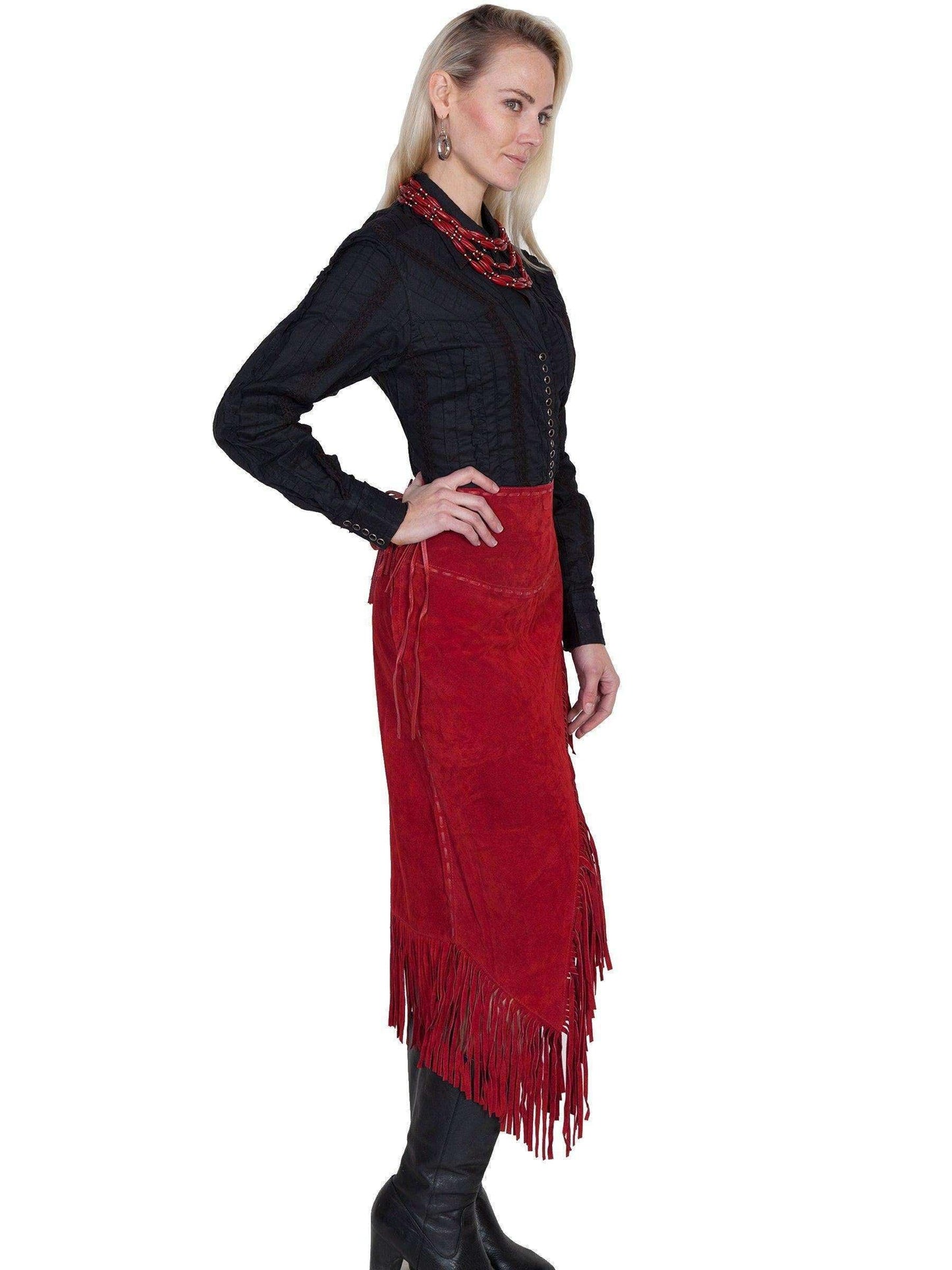 Scully Women's Suede Leather Fringe Skirt - Red Suede