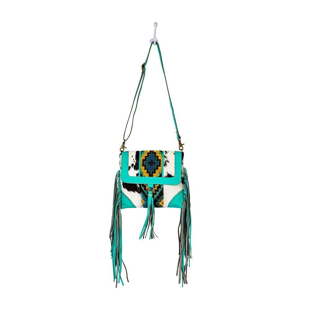 Myra Bag Shoulder Bag for Women Western Upcycled Hairon Canvas & Leather Tassel