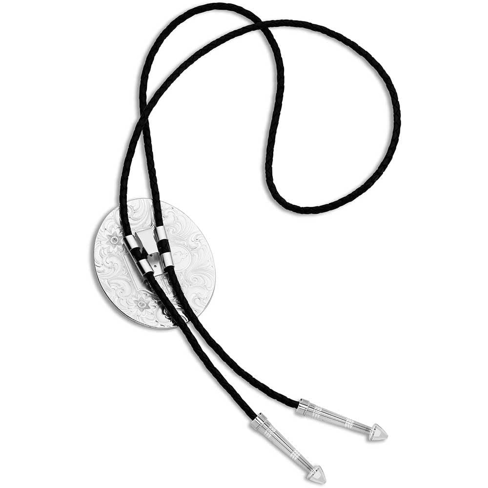 Montana Silversmiths Extra Large Bolo Tie, Bull Rider Figure, Black Braided Leather Cord