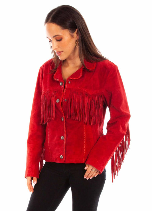Scully Women's Suede Fringe Leather Snap Jacket - Red Suede