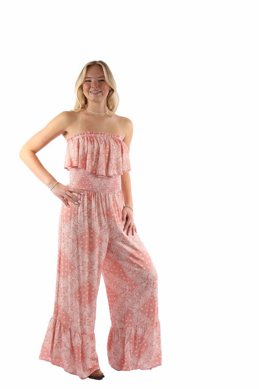 Scully Women's Banadana Print Ruffle Jumpsuit - Dusty Pink