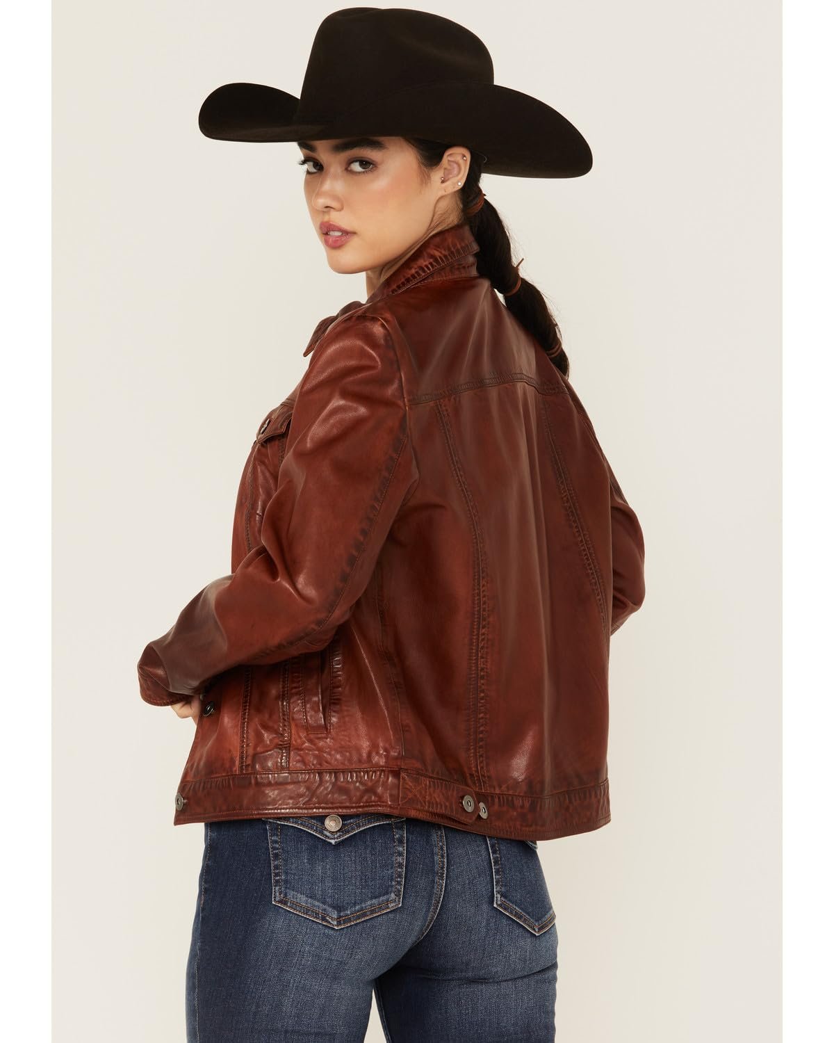 Scully Women's Leather Denim Button Jacket - Vintage Brown