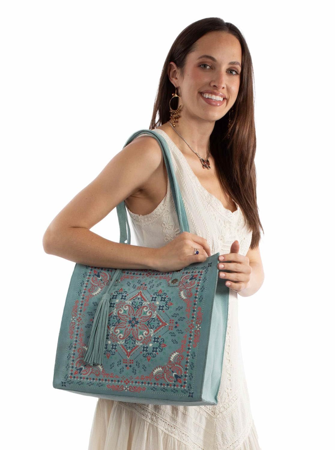 Scully Soft Structure Suede Leather Tote - Turquoise