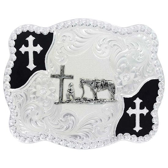 Montana Silversmiths Praying Cowboy Silver and Black Buckle