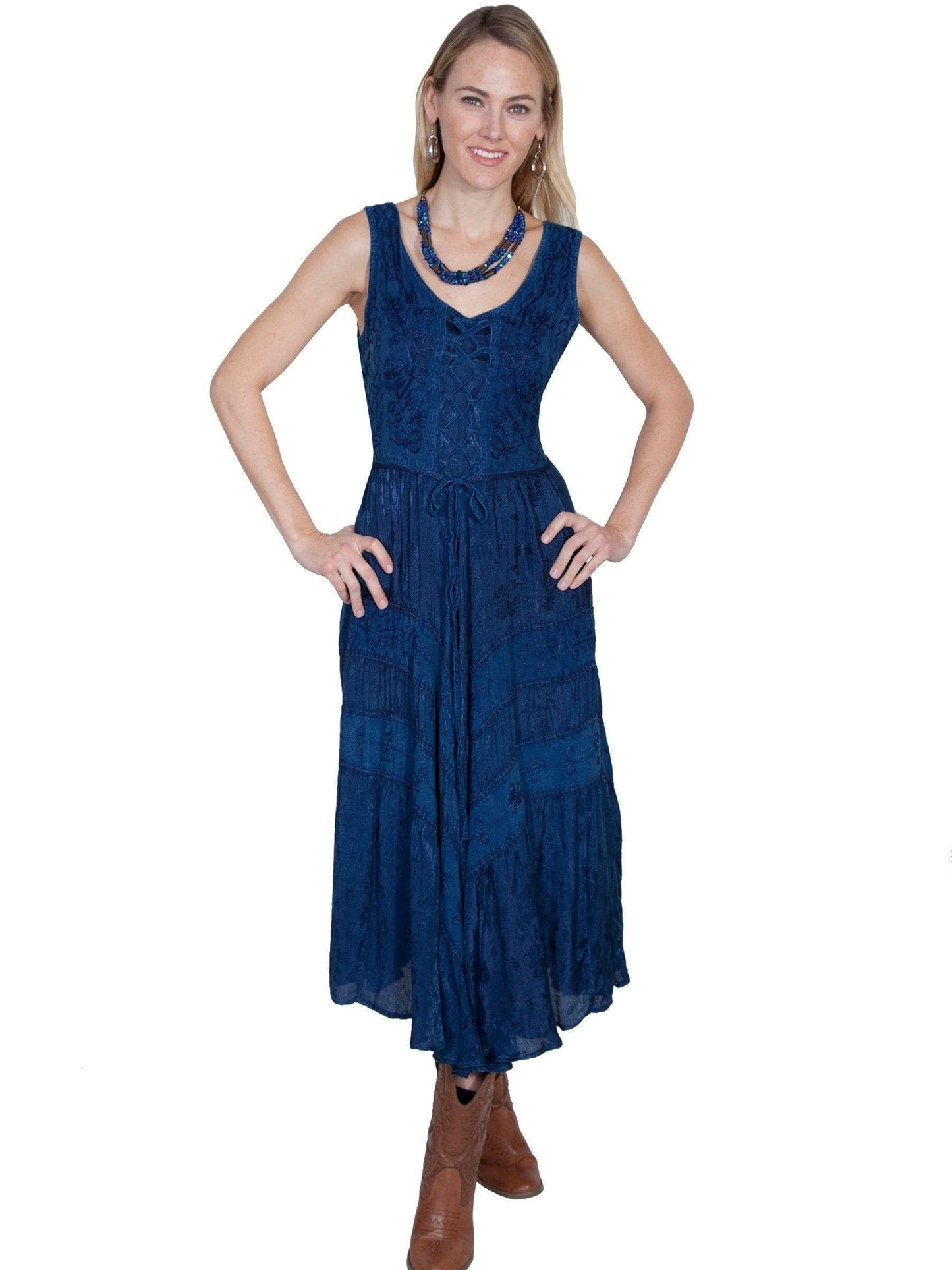 Scully Women's Lace Front Sleeveless Full Length Dress - Blue