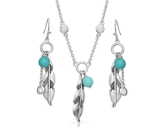 Montana Silversmiths Women's Charming Feather And Turquoise Jewelry Set