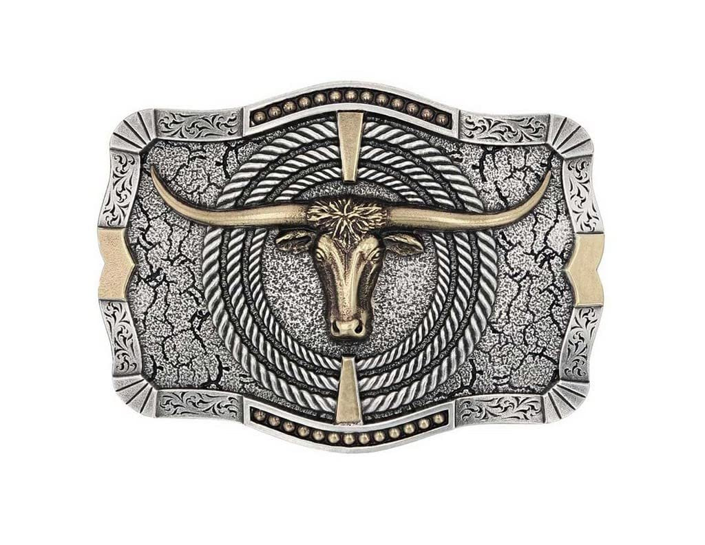 Montana Silversmiths Men's Roping Ready Longhorn Attitude Belt Buckle Silver One Size
