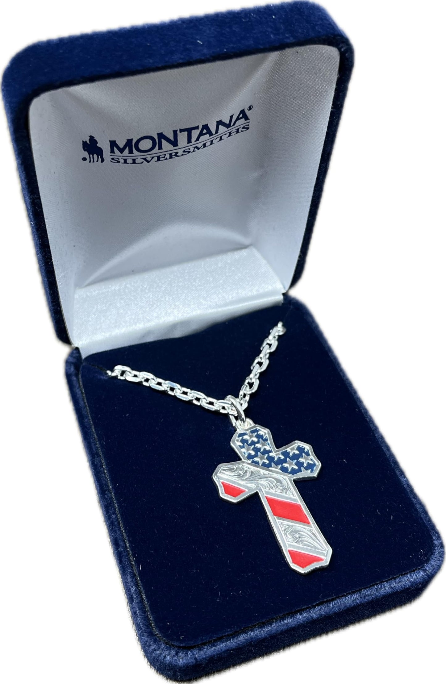 Montana Silversmiths Born In the USA Patriotic Cross Necklace