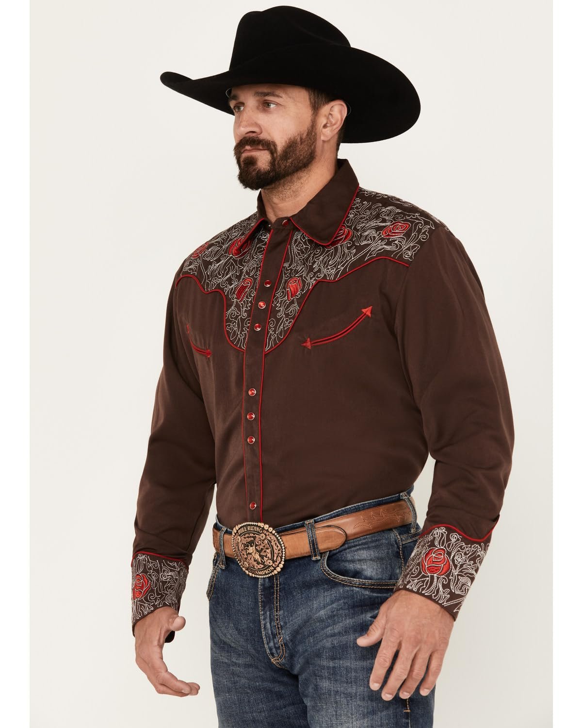 Scully Men's Rose Embroidered Long Sleeve Snap Shirt