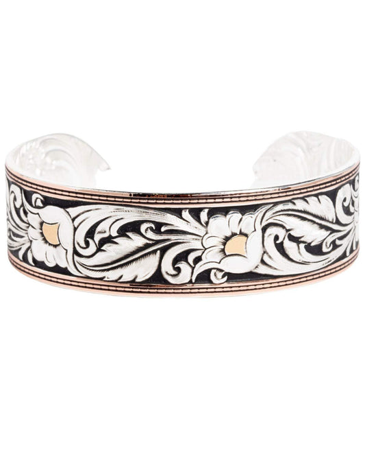Montana Silversmiths Women's Leathercut Tri-Colored Floral Cuff Bracelet Silver One Size