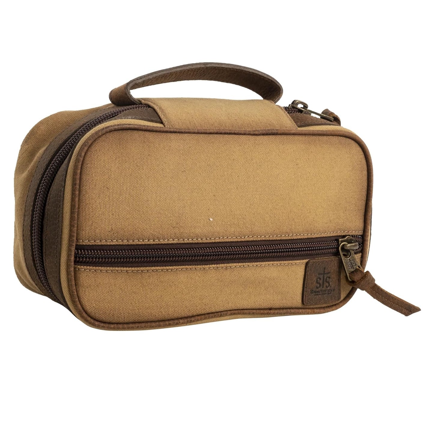 STS Ranchwear Buffalo Creek Durable Versatile Shave Kit Toiletry Bag with Zip Around Closure, Tan/Chestnut, 10.5" W x 4.5" H x 5" D