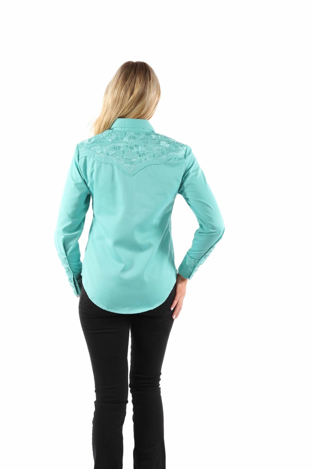 Scully Western Shirt Women's Floral Tooled Embroidered Blouse - Caribbean
