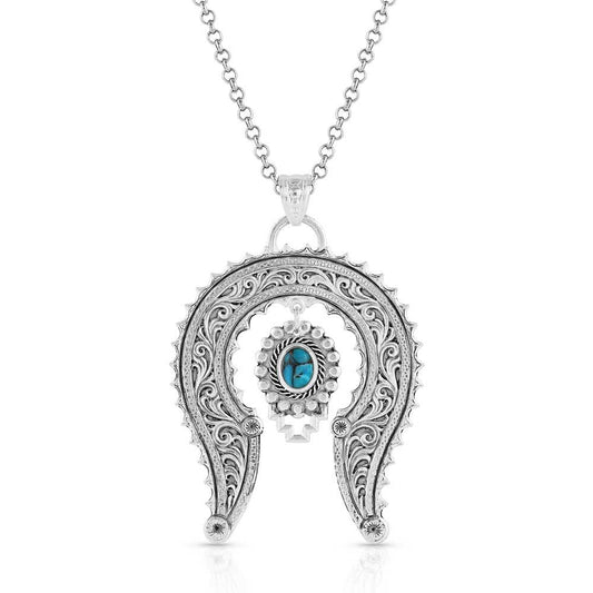 Montana Silversmiths Western Lifestyle Women's USA Made Necklace (Blue Spring Turquoise Squash Blossom), 28'' (NC5239)