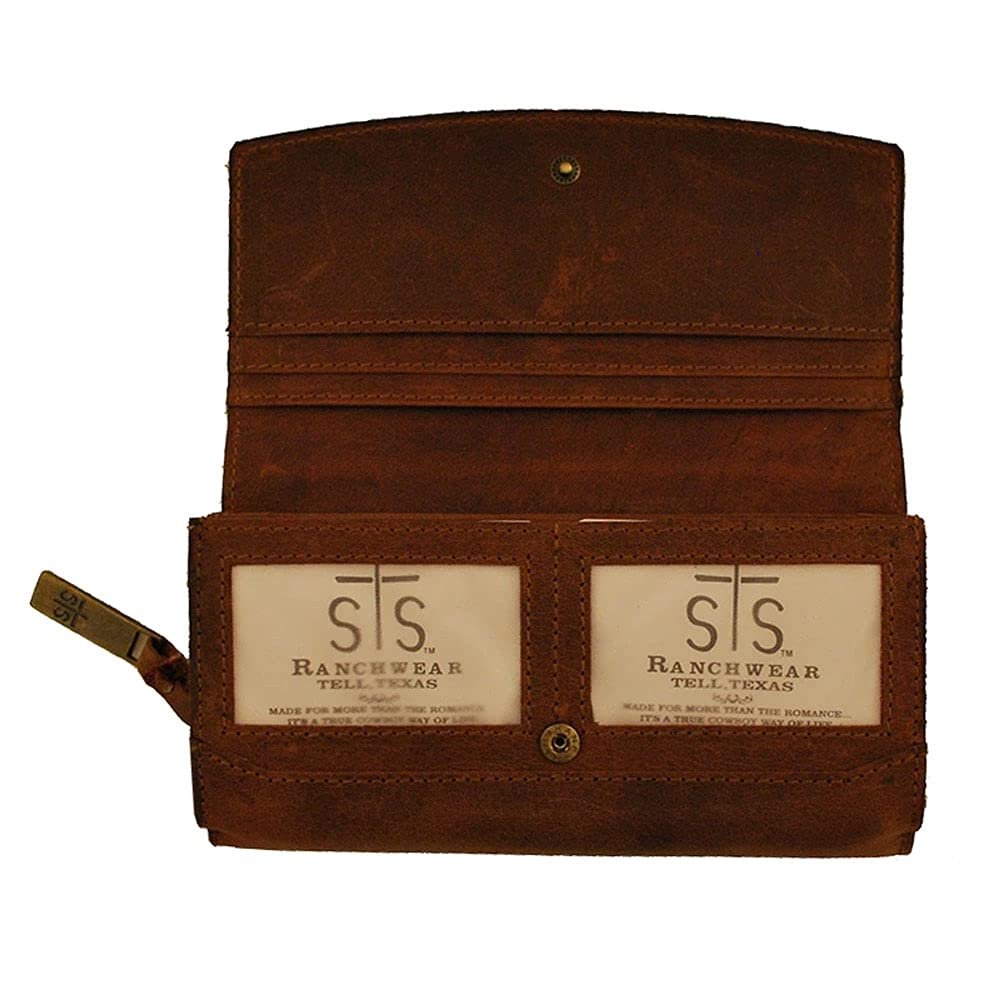 STS Ranchwear Womens Baroness Distressed Brown Leather Trifold Wallet